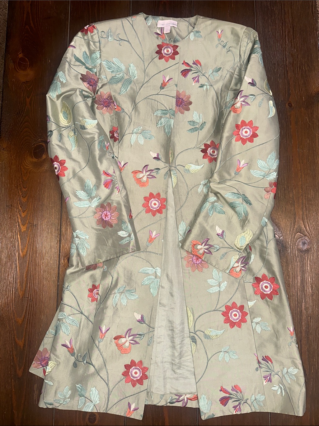 Austin Reed Silk Embroidered Floral Jacket In Sage